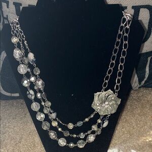 NY Collection Silver Multi-Strand Necklace with Floral Accent
